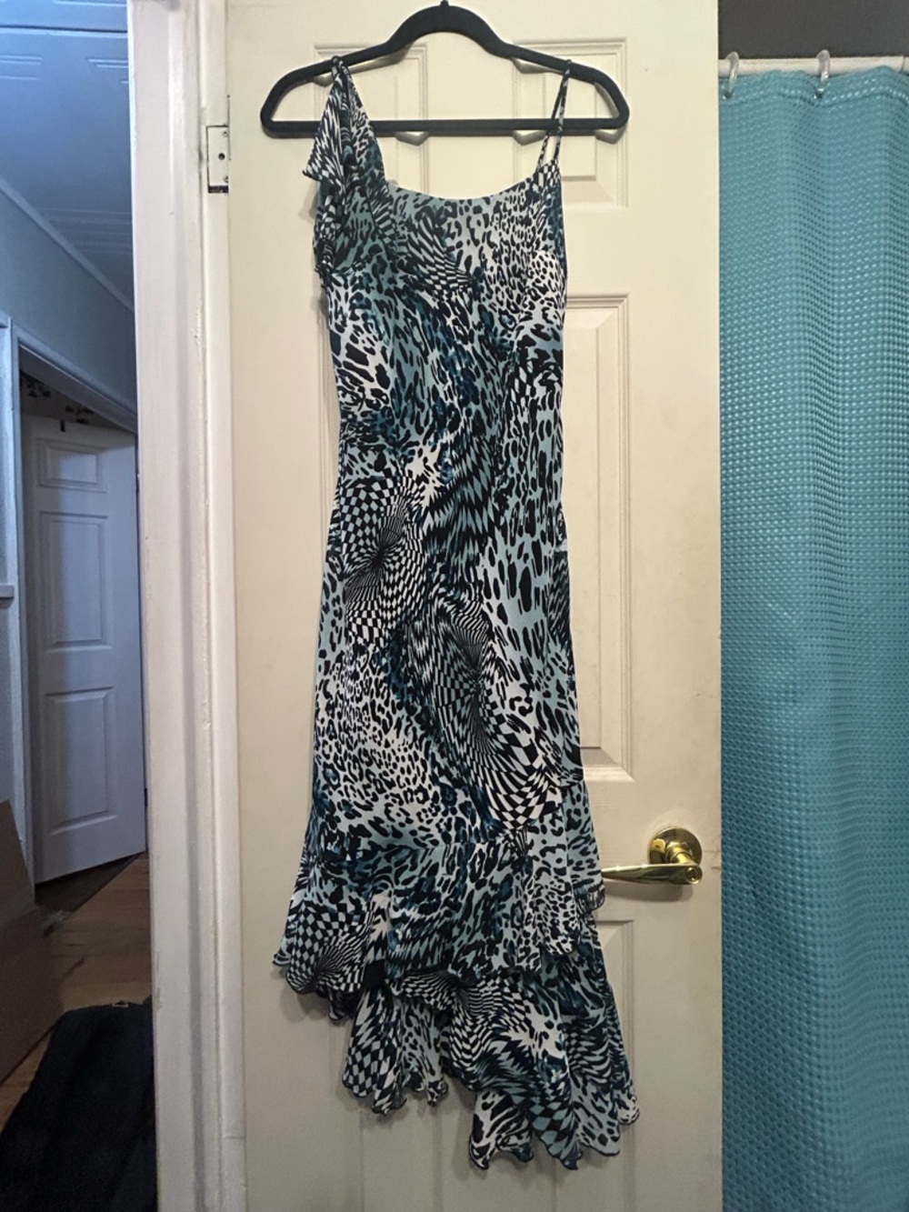 Women's Teal and White Animal Print Dress